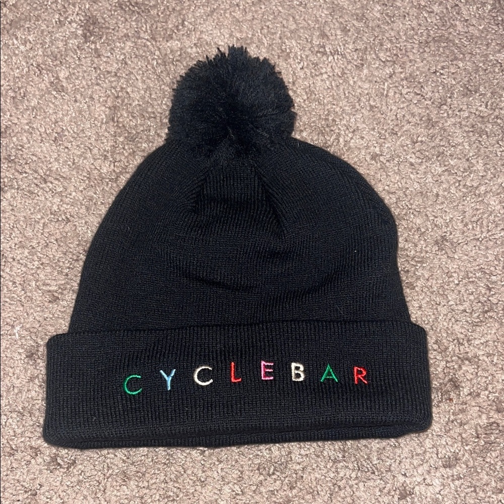 Cyclebar Black Beanie with Colorful Embroidery
